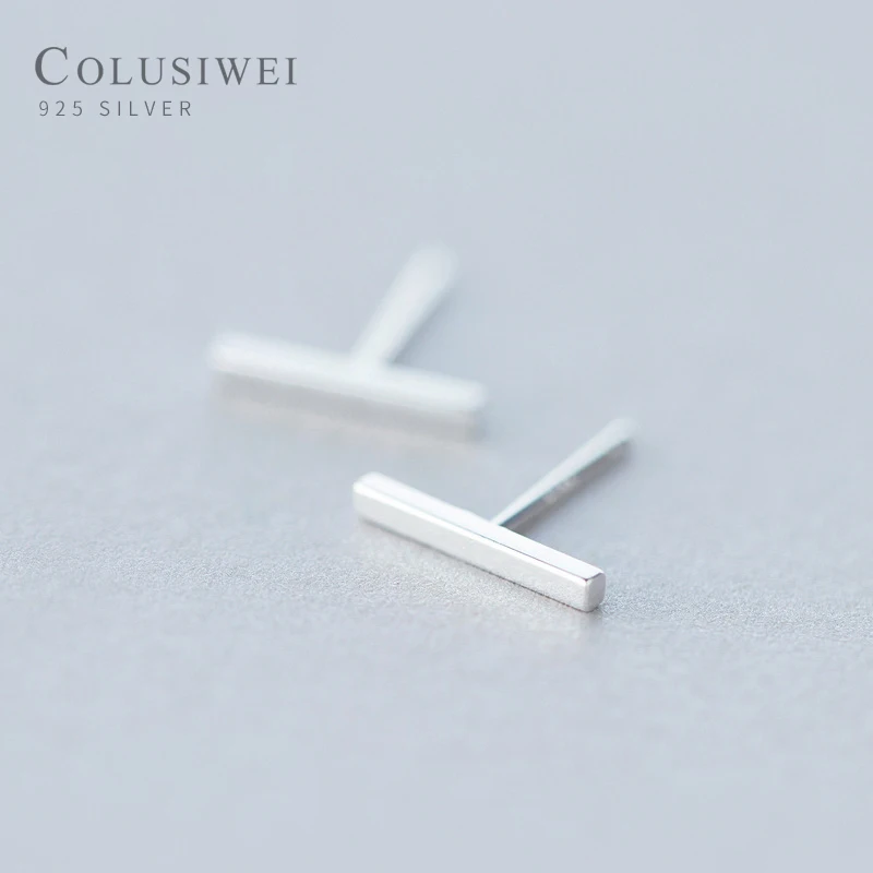 

Colusiwei Authentic 925 Sterling Silver Simple Bar Stick Stud Earrings for Women Men Fashion Unisex Earrings Silver Jewelry