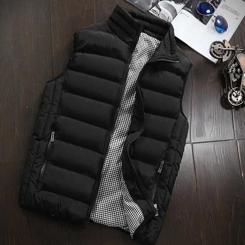 Черный VogueVest/мужские куртки без рукавов на осень и зиму, толстые жилеты, модные пальто, мужской теплый жилет с хлопковой подкладкой, 5XL Gilet - Цвет: Черный