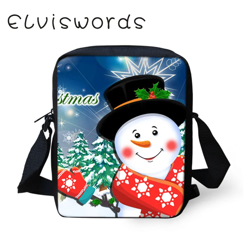 ELVISWORDS, сумки-мессенджеры для мальчиков и девочек, милый Рождественский Снеговик, принт с животными, сумка через плечо на молнии, чехол через плечо, Детская сумка