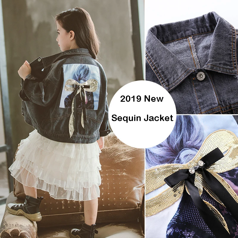 

Baby Girl Sequined Denim Jacket with Bow Spring Fall Single Breasted Toddler Girl Jean Jackets Teenage Child Outfits Clothing 12