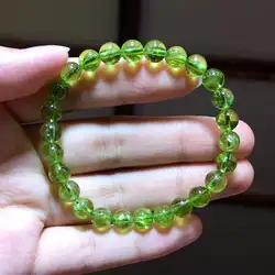 7,1 мм натуральный Зеленый Перидот оливин прозрачный Круглый бисер браслет модные женские растягивающиеся целебные кристалл браслет моды
