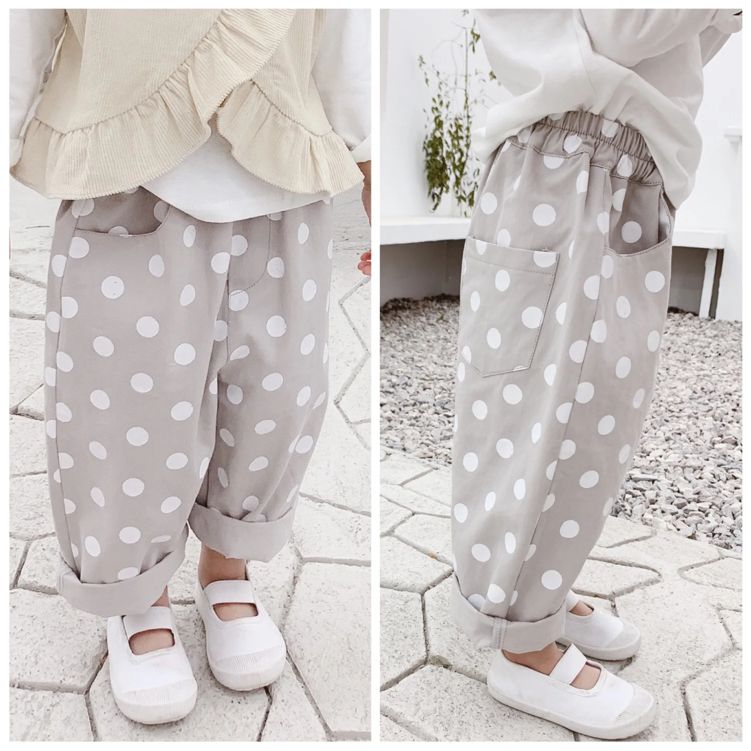 

2020 Autumn Children's Clothing New Children's Korean-Style Polka Dot Wide Trousers for Boys and Girls Bell Bottom Pants
