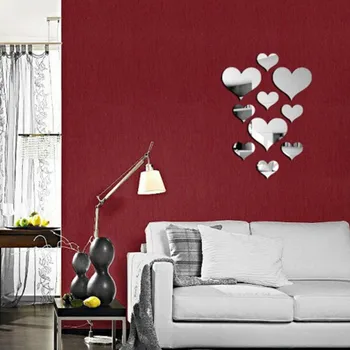 10pcs 3D Mirror Love Hearts Wall Sticker Durable DIY Simple Wall Stickers Decal Removable Paster for