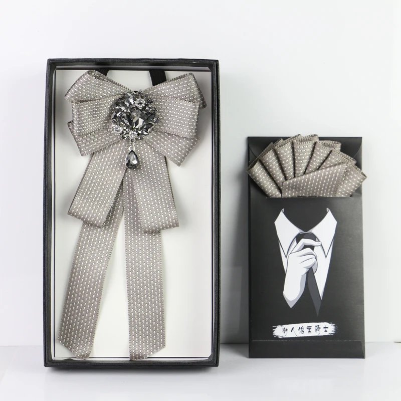 2pcs Bow Tie Set Британский мужской женский ленточный галстук-бабочка, носовой цветок, карманный квадратный свадебный галстук для рубашки, пальто, сплав, стразы носовые платки с бантиком - Цвет: 2pcs Bow Tie Set