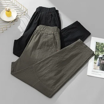 

Pants Women High Waist Plus Size Spring Casual Loose Broadcloth Elastic Pantalon Femme Ankle-length Trousers Woman 4xl