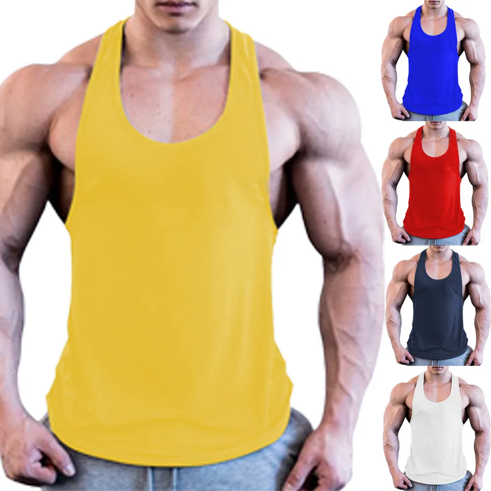 Summer Men Casual Sleeveless Loose Gym Muscle Shirt Tank Top Sports Bodybuilding Fitness Athletic Vest Singlets