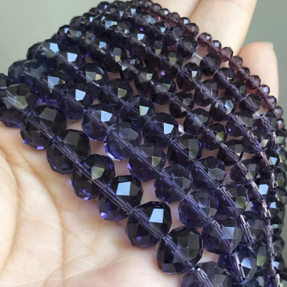 4/6/8/10/12/14MM Black Crystal Stone Beads Rondelle Wheel Faceted Glass  Loose Spacer Beads For Jewelry Making DIY Bracelet Necklace 15in