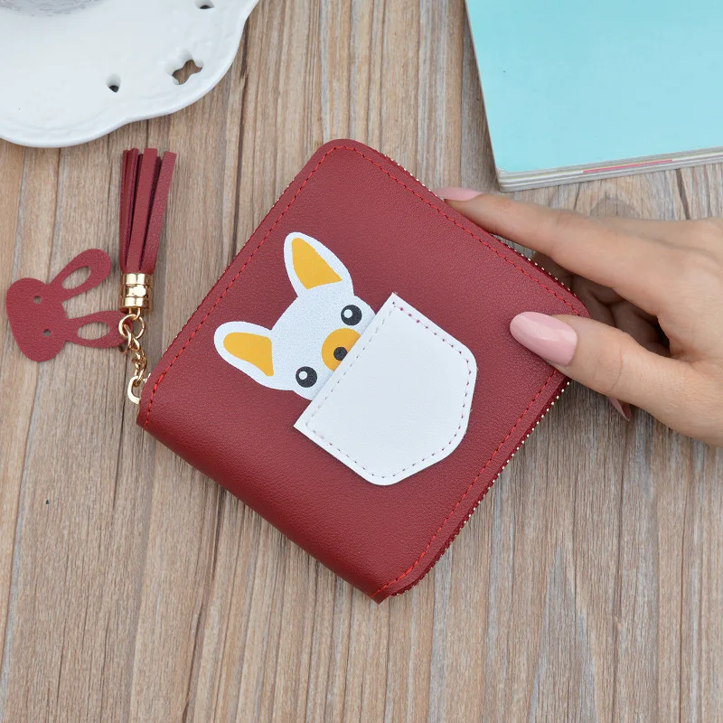 Red Кошелек для девушек, короткий, с рисунком милого щенка, кошелек для монет, женский, студенческий, на молнии, Квадратный, мини кошелек, Женский кошелек, тянущийся кошелек - Цвет: Red