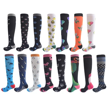 

4 Pairs Sport Compression Stockings Funny Pattern Balloon Flamingo Monkey Cat Avocado Grass Pressure Run Multi Compress Socks