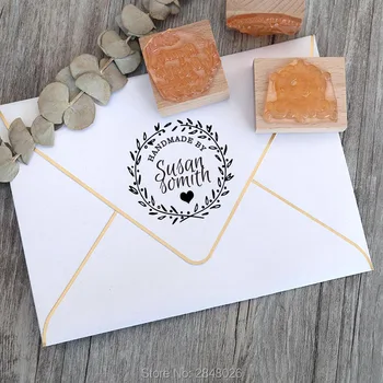 

Custom Wreath Handmade wooden Rubber Stamp,business stamp,self-inking stamp,Handmade personalize Stamp,