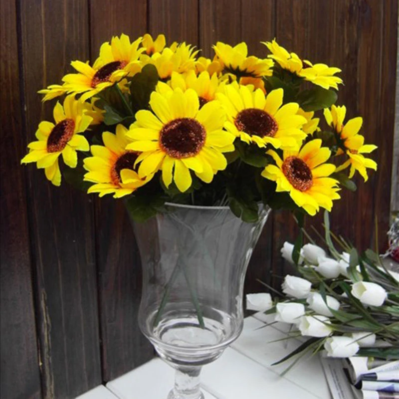 

Fake Sunflower 7 Head Artificial Cloth Flower Bouquet Wedding Home Floral Decor