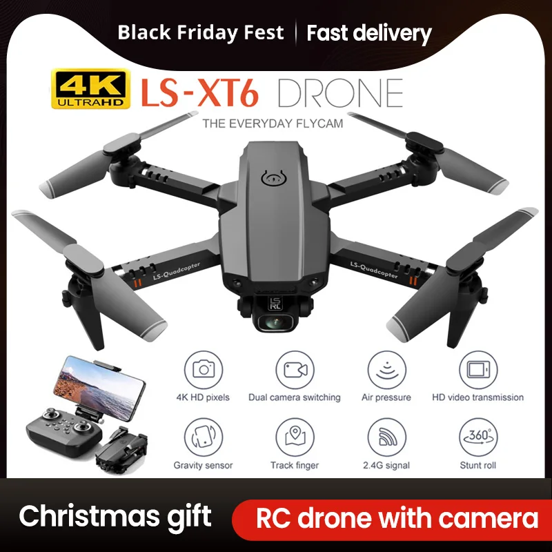 XT6 Mini Drone 4K 1080P HD Dual Camera WiFi Fpv Air Pressure Altitude Professional Foldable Quadcopter Dron RC Helicopter Toys | Игрушки и