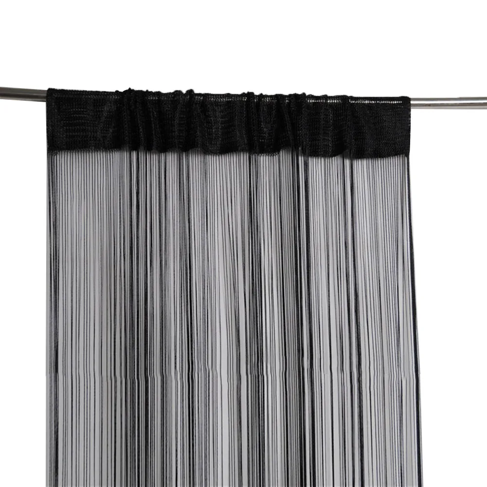 1x2m Fly Screen String Curtain Decor Net Window Divider For Door Tassel Living Room Home Bedroom Fringe Party Patio Panel - Цвет: Черный