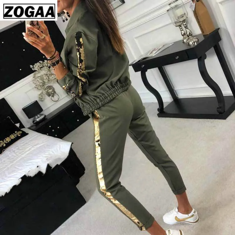 ZOGAA осенняя Женская одежда 2019 повседневный спортивный костюм женский комплект из