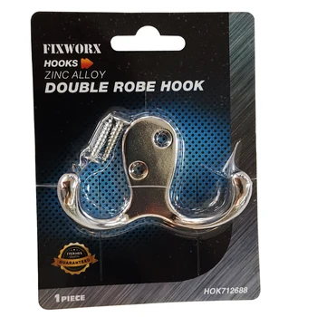 

FIXWORK Double Robe Hook Zinc Alloy bedroom bathroom home wall hooks with 2 Screws