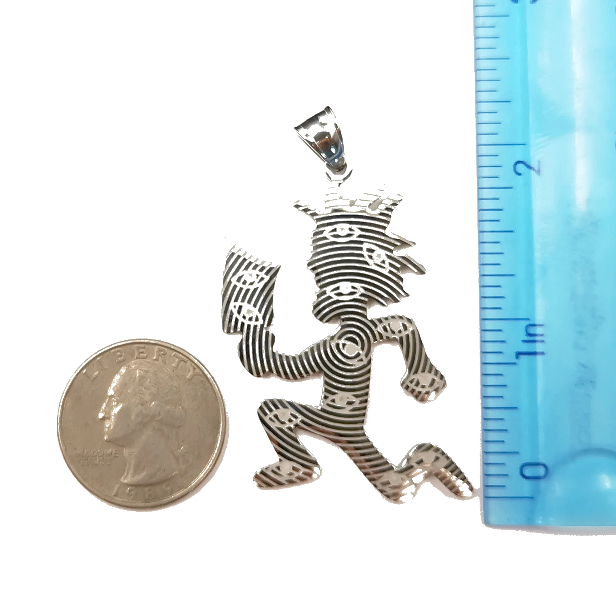 Large Etched Out Hatchet Man Charm Juggalo/Juggalette Necklace Pendant Stainless Steel Jewelry N Chain 4mm 24 In 3