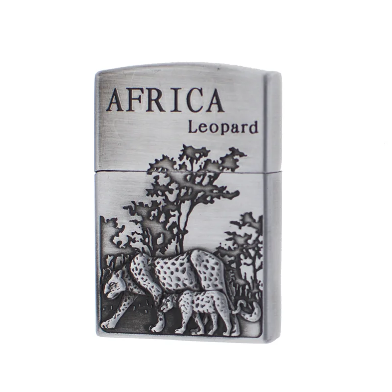

African leopard carving gas Inflatable lighter Fashion cigarette Metal lighters Windproof smoking Grinding Wheel Lighter Outdoor