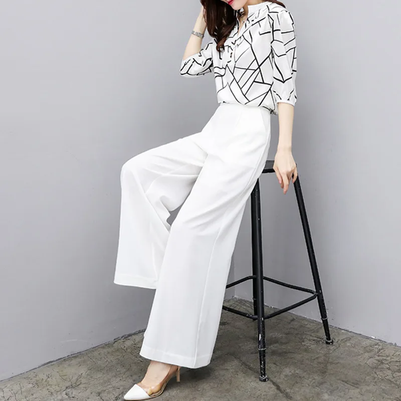 

2018 New Style Loose Pants WOMEN'S Suit Summer Chiffon Tops Casual Fashion Elegant Late Evening Breeze Large Size Two-Piece Set