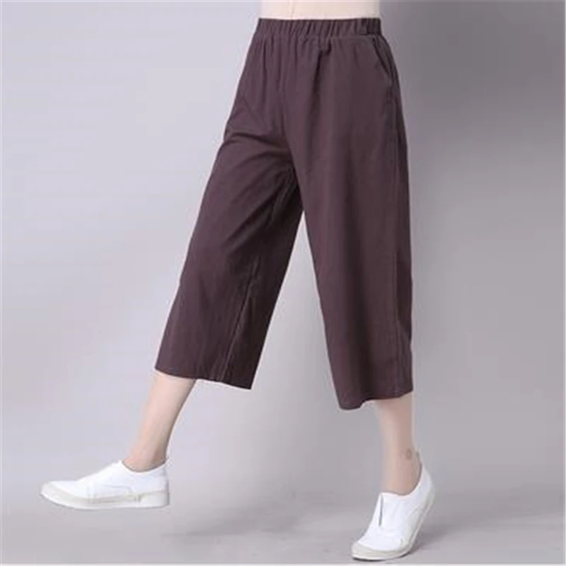 Woman Spring Plus Size Solid Mid Elastic Waist Straight Loose Calf-length Pants Female Summer Fall Sequin 98% Cotton Capris Woman Spring Plus Size Solid Mid Elastic Waist Straight Loose Calf-length Pants Female Summer Fall Sequin 98% Cotton Capris