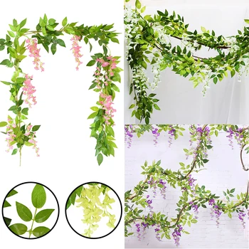 

180cm Artificial Flower Silk Wisteria Garland Artificial Wisteria Vine Rattan Silk Hanging Flower Home Wedding Arch Floral Decor