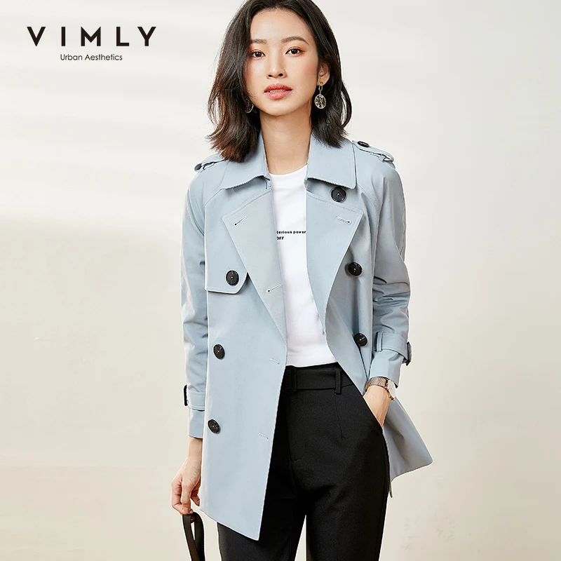 Vimly Trench Coat For Women 2020 Autumn Clothes Women Vintage Solid Double Breasted Belt Casaco Feminino F0033