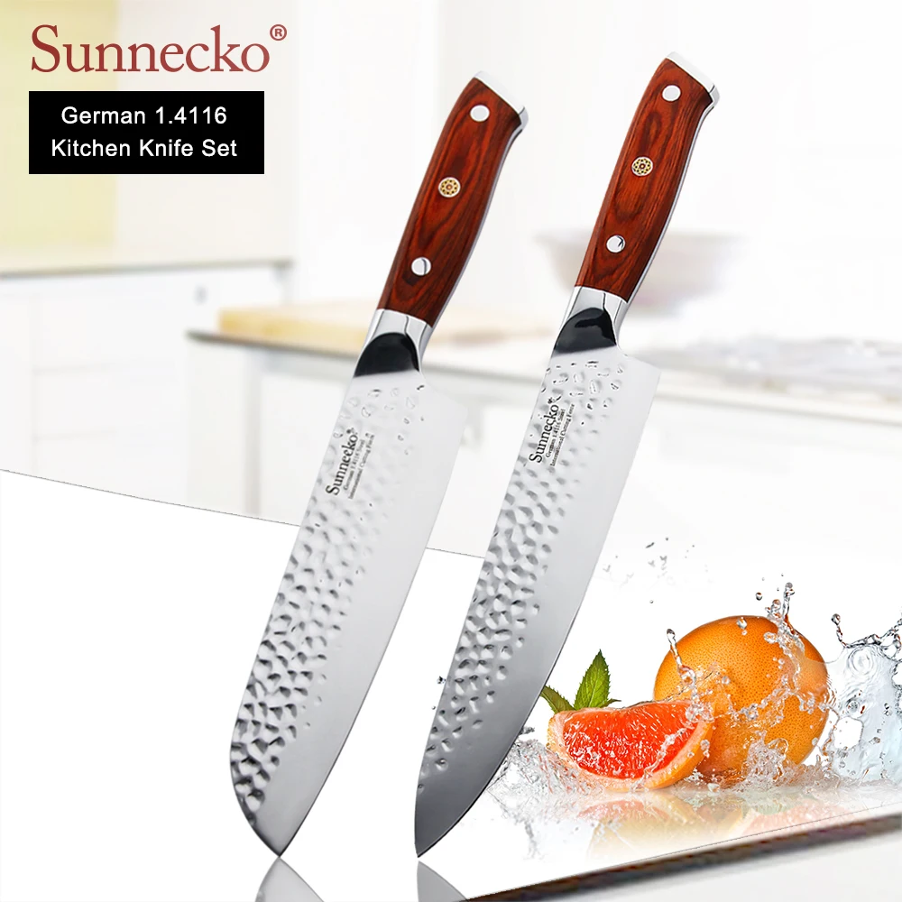 2pcs Set C Sunnecko профессиональный нож шеф-повара, немецкие 1,4116 стальные лезвия, кухонные ножи, острый нож Santoku, универсальный нож с ручкой из розового дерева - Цвет: 2pcs Set C