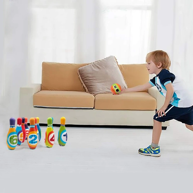 Детский набор для боулинга из пенопласта, 10 цветных мягких штырей для помещений, 2 мяча для боулинга, игрушки для малышей с цифрами, спортивный подарок для маленьких мальчиков