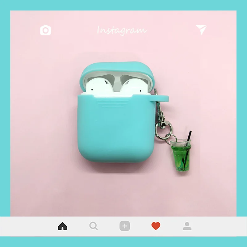 Для Apple AirPods чехол милый молочный чай беспроводные наушники чехол для Airpods гарнитура силиконовый защитный чехол бутылка для напитков брелок - Цвет: Milk Tea Blue