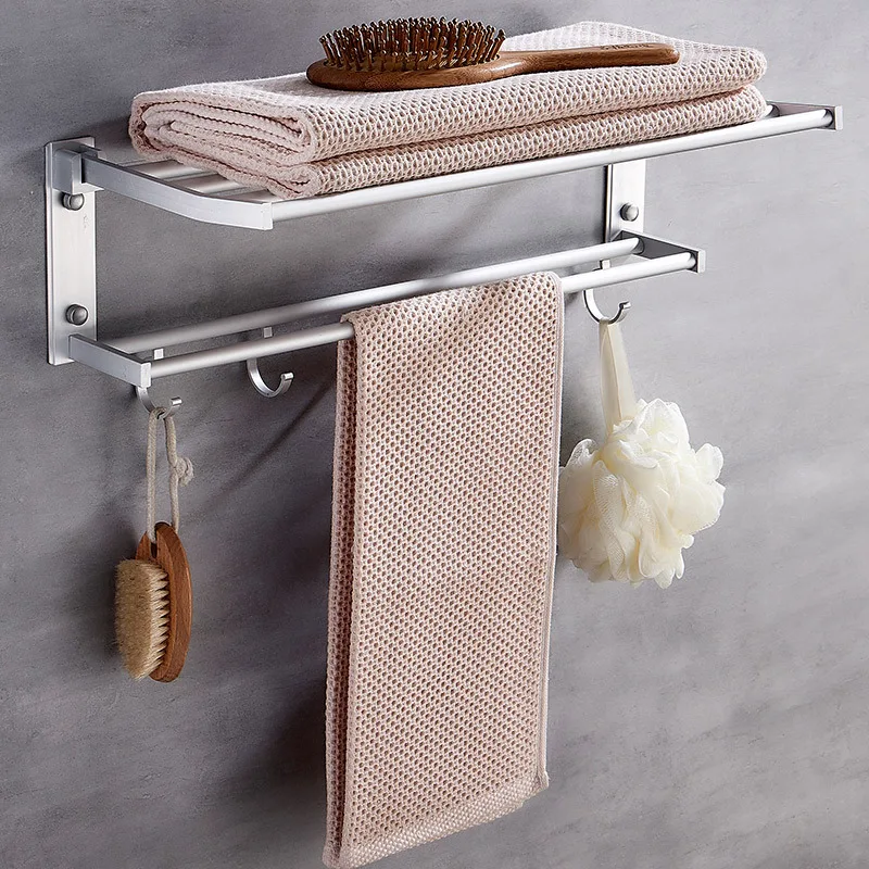 

Hole-Punched Towel Rack Folding Activity Double Layer Alumimum Bathroom Towel Rack Bathroom Storage Shelf Pendant Wholesale