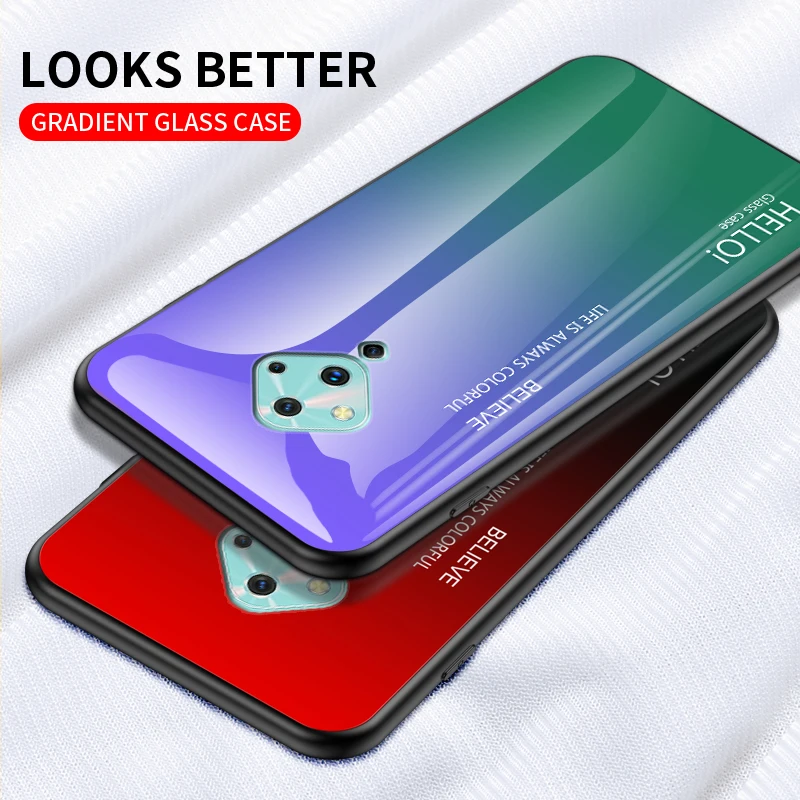 Чехол для VIVO V17 с градиентным закаленным стеклом Жесткий Мягкий силиконовый