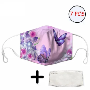 

THIKIN 3D Purple Butterfly Print 7pcs Mask with Filter Anti Air Dust Mask for Adult/Kids Reusable Anti Dust Mouth Mask Mascaras