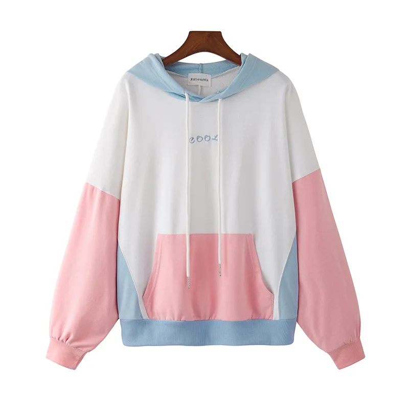 Белый MEERRY PRETTY, женские толстовки, свитшоты, вышивка буквами, пэчворк, с капюшоном, пуловеры, длинный рукав, карманы, свободный спортивный костюм - Цвет: Белый