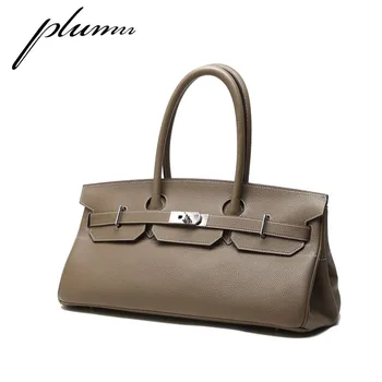 

Plumn Genuine Leather Handbags Pure Platinum Top Layer Lychee Pattern Ladies Handbag