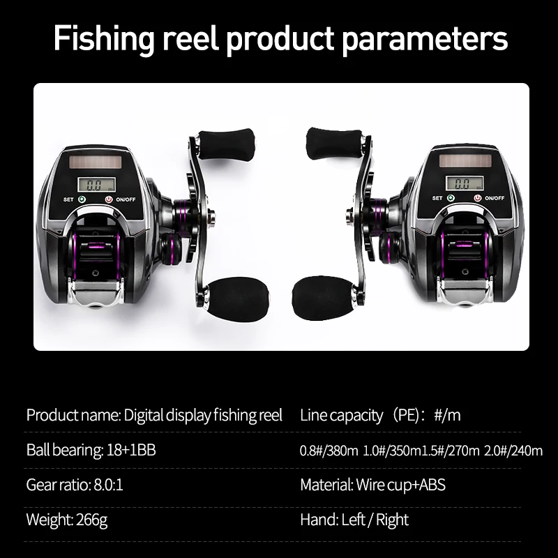 Electronic Fishing Reel Counter Digital Display Baitcasting Reel 8.0:1 High  Speed Ratio 2020 New Profile Line Pesca