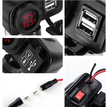 

Hot Motorcycle Dual USB Charger Voltmeter Thermometer Socket for Cell Phones/Tablets/GPS