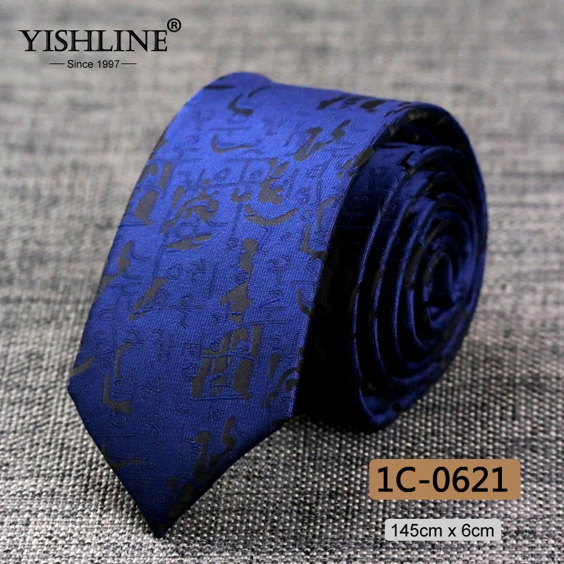 1C-0621 YISHLINE тонкий галстук 6 см для мужчин узкий галстук Цветочный Пейсли галстуки в полоску синий красный серый стрела свадебные галстуки аксессуары - Цвет: 1C-0621
