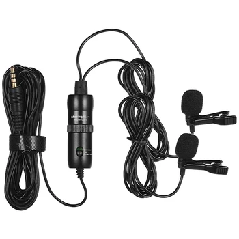 

ACEMIC MM2 Dual Head Lavalier Microphone Mic Lapel Clip-On Omni-Directional Condenser with 6.5mm Adapter for DSLR Camcorder