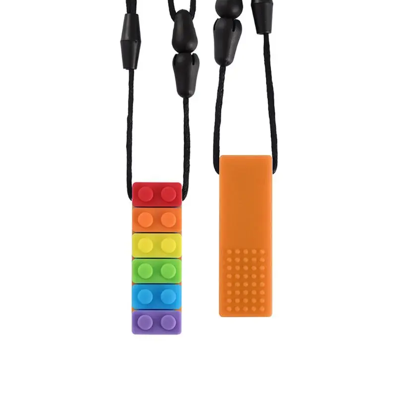1 шт. Радужный кирпич жевательные Ожерелья Детские Силиконовые Прорезыватели аутизм сенсорные жевательные игрушки - Цвет: Type 3-Orange