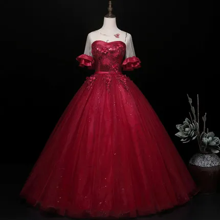 

wine red flare sleeve sequined embroidry ball gown medieval Renaissance Victoria dress ball gown