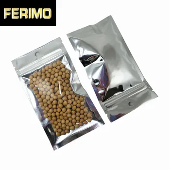 

100Pcs/lot Clear Front Silver Aluminum Foil Zip Lock Packaging Bag with Hang Hole Mylar Plastic Zipper Pouch for Tea Beans Snack