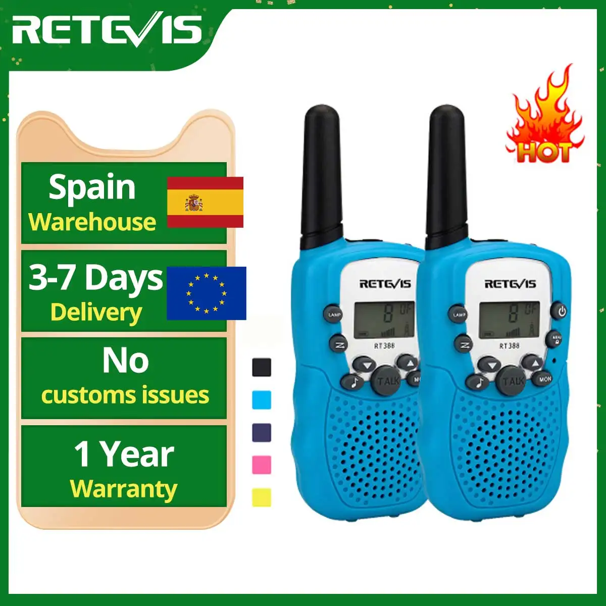 RETEVIS RT388 Walkie Talkie Niños  2 Piezas regalos de cumpleaños, Juguete de Regalo para Niños, Mini Walkie-Talkies,rango de 100-800M, Radio Portátil