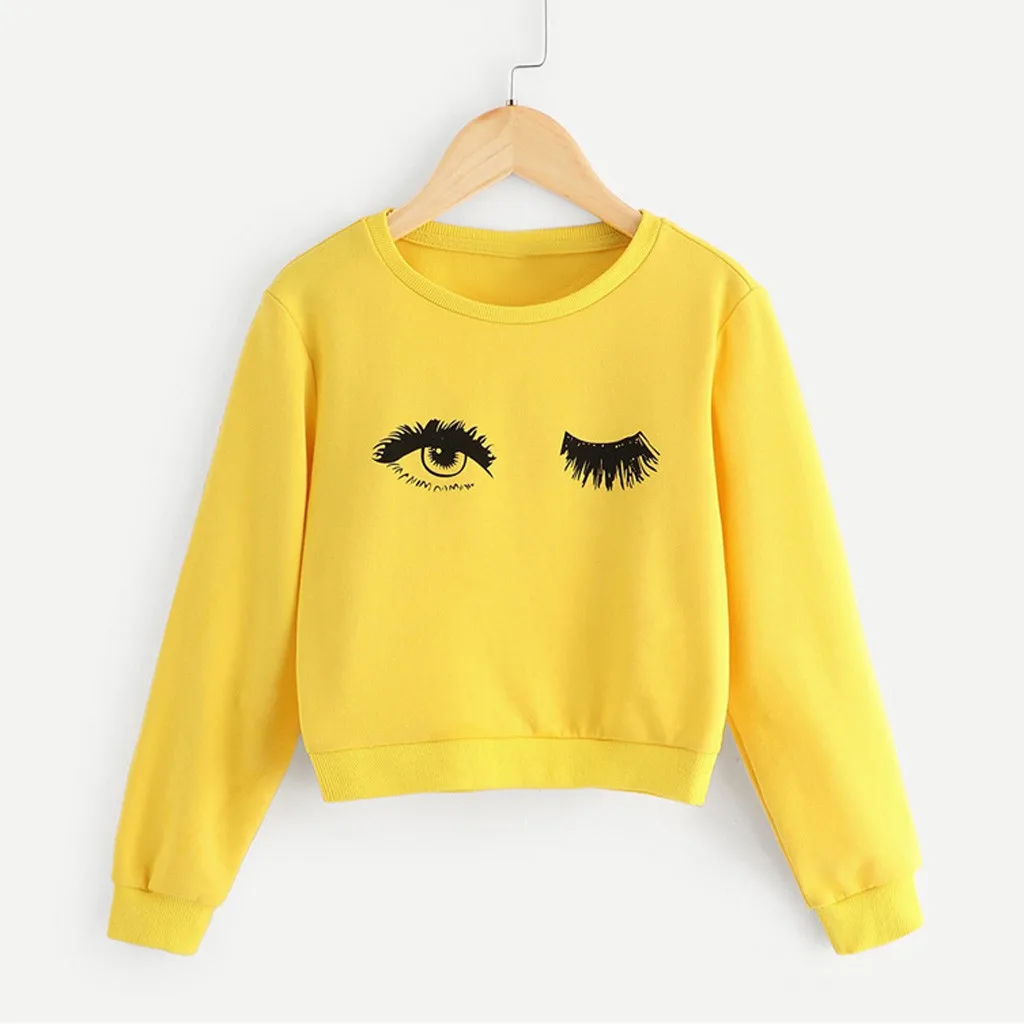 

Teen Kids Girls Eye And Eyelash Sweatshirts Print Cute Hoodies Long Sleeve Casual Sweatshirts Pullover Top Clothes Autumn Winter