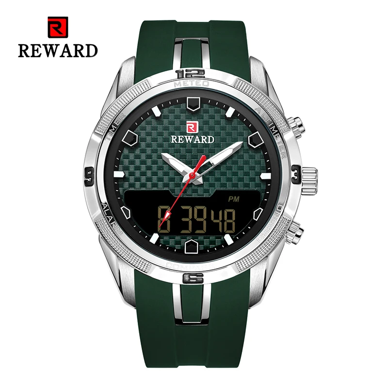 Роскошные Брендовые мужские спортивные часы, мужские военные часы, цифровой светодиодный Аналоговый часы, модные кварцевые наручные часы с хронографом, reloj hombre - Цвет: silver green green