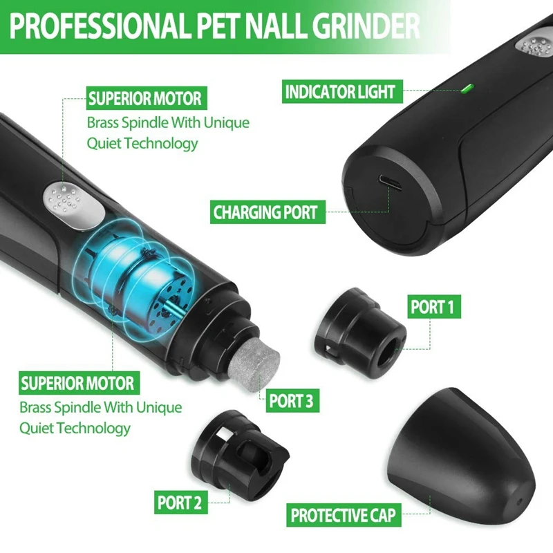 Dog Nail Grinder-Модернизированный 2 скорости тихий USB Перезаряжаемый профессиональный триммер для ногтей для домашних животных уход за лапами и Сглаживание Уход за когтями для