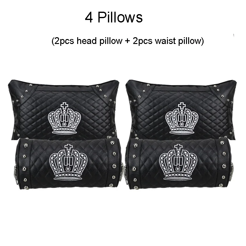 4 pillows Модные кожаные чехлы для автомобильных сидений, универсальный размер, чехлы для передних сидений, кристальная Корона, заклепки, автомобильные подушки для сидений, аксессуары для интерьера - Название цвета: 4 pillows