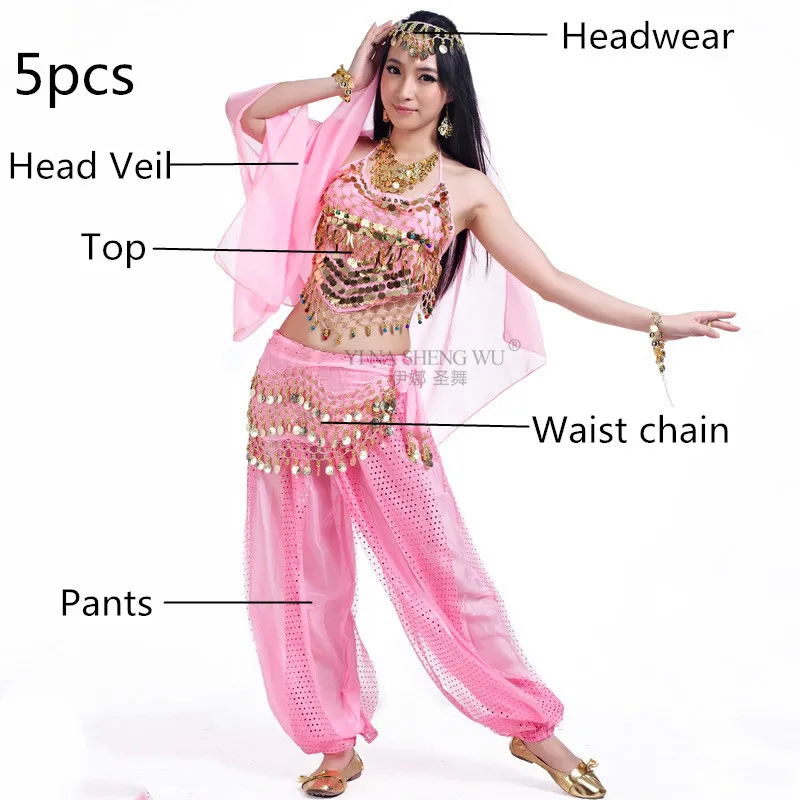 5pcs-Pink Костюмы для танца живота для продажи, штаны для женщин, Болливуд, индийский Египетский танец живота, платье для танцев размера плюс, для взрослых, для женщин, индийский, Новинка - Цвет: 5pcs-Pink