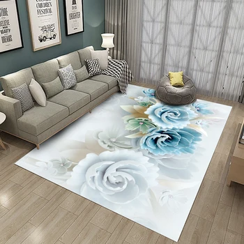 

Alfombra Jewelry Blue Flower Pattern Carpet Room Floor Printed Carpet For Living Room Bedroom & Home Printed Flannel Area Rug