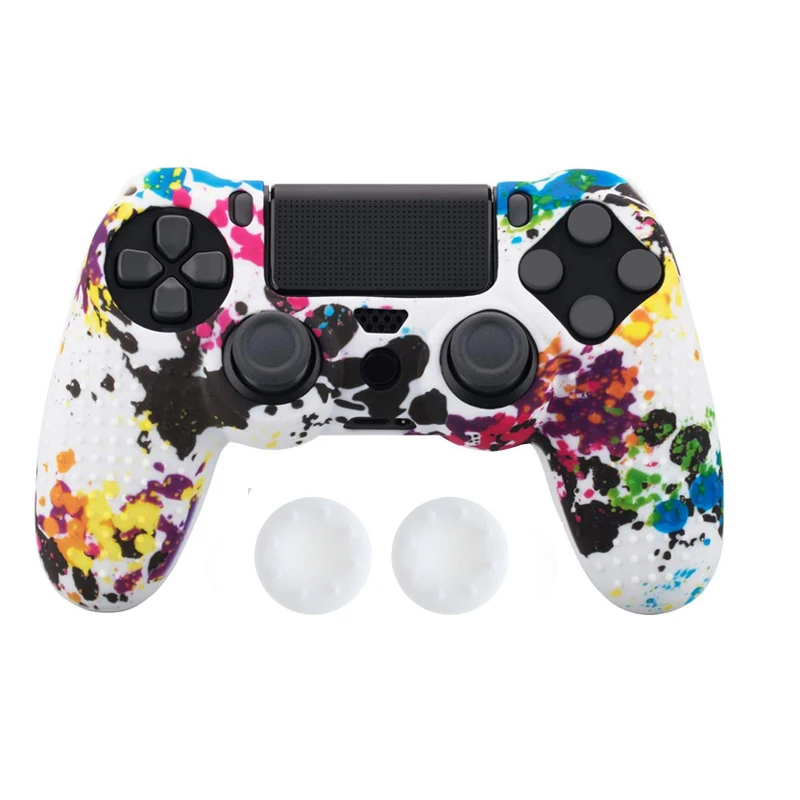 H Анти-скольжения силиконовый чехол кожи чехол для sony PlayStation Dualshock 4 PS4 Pro Slim контроллер+ 2 Стик Захваты крышки - Цвет: H