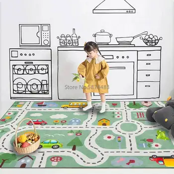 

Fashion Modern Cartoon Country Road Green Children's Room Living Room Bedroom Bedside Carpet Floor Mats