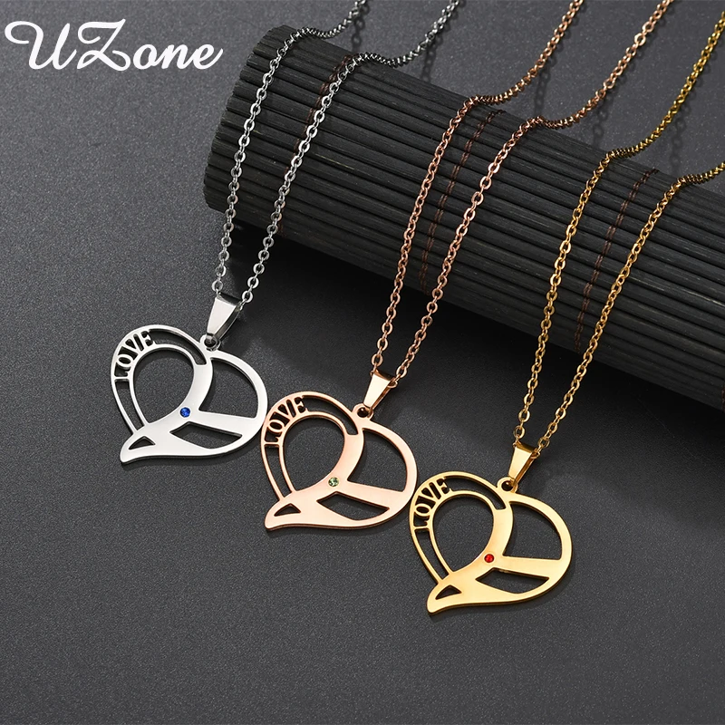 

UZone Personalized CZ Heart Necklaces Stainless Steel Birthday Stone Nameplate Lovers Necklace for Women Men Wedding Wholesale
